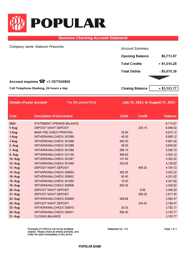 Modèle Word et PDF de relevé de compte bancaire populaire